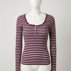Juicy Couture Purple and White Striped Long Sleeve Top